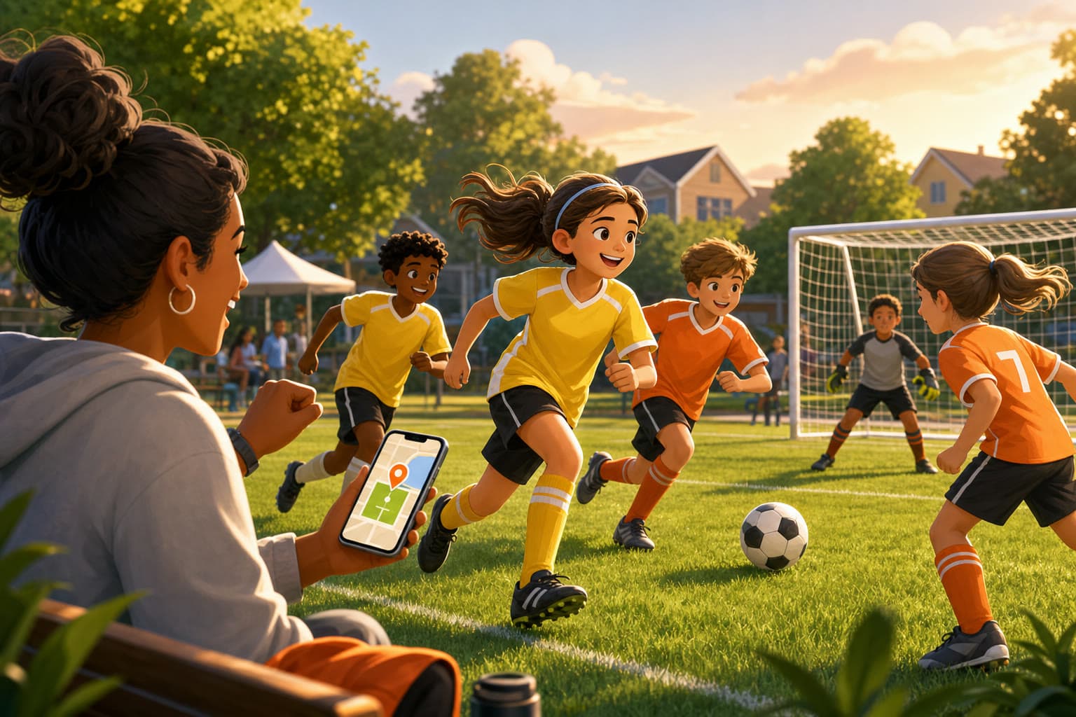 Kids playing a neighborhood sports game