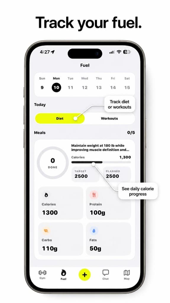 Ballr fuel screen tracking daily calories and macros