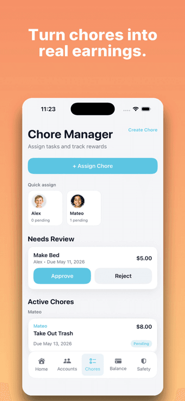 Earnly chore manager assigning tasks and approving rewards