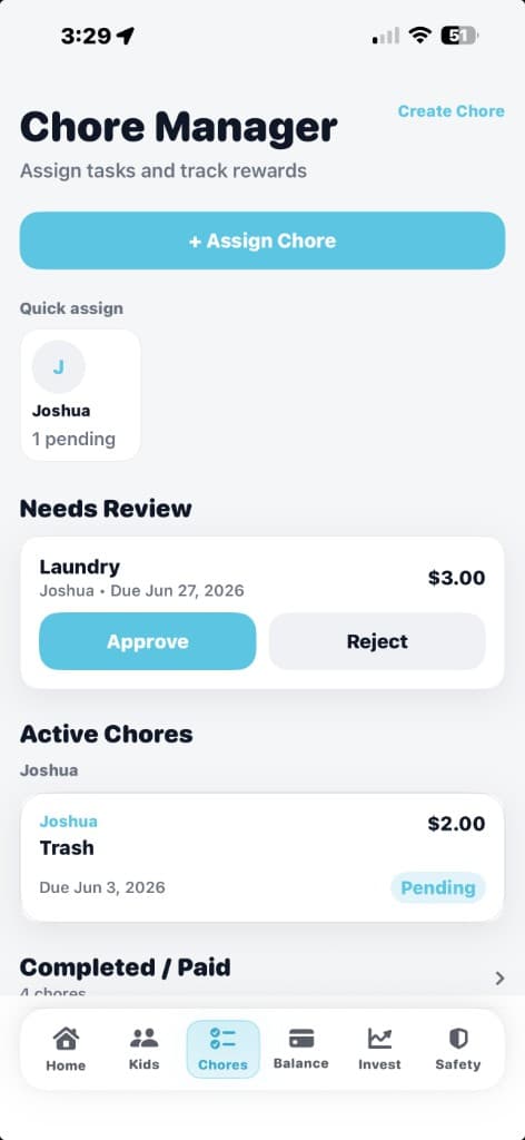 Earnly chore manager with assign and review workflow