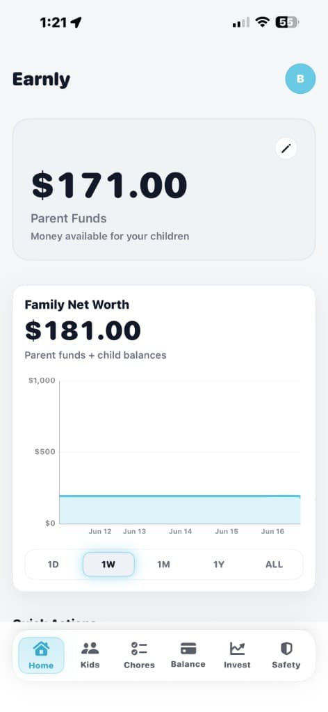 Earnly send money screen for simulated allowance
