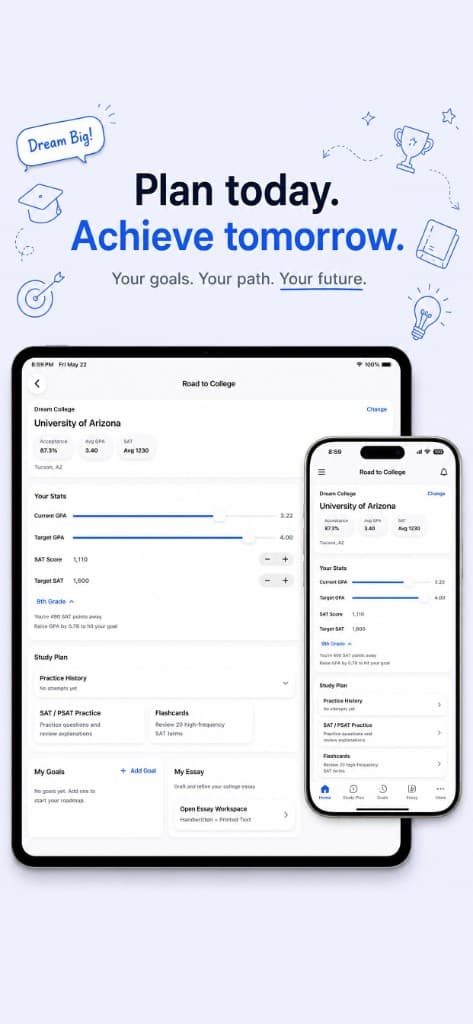 Scholars Notes Road to College planner with GPA, SAT targets, and goals