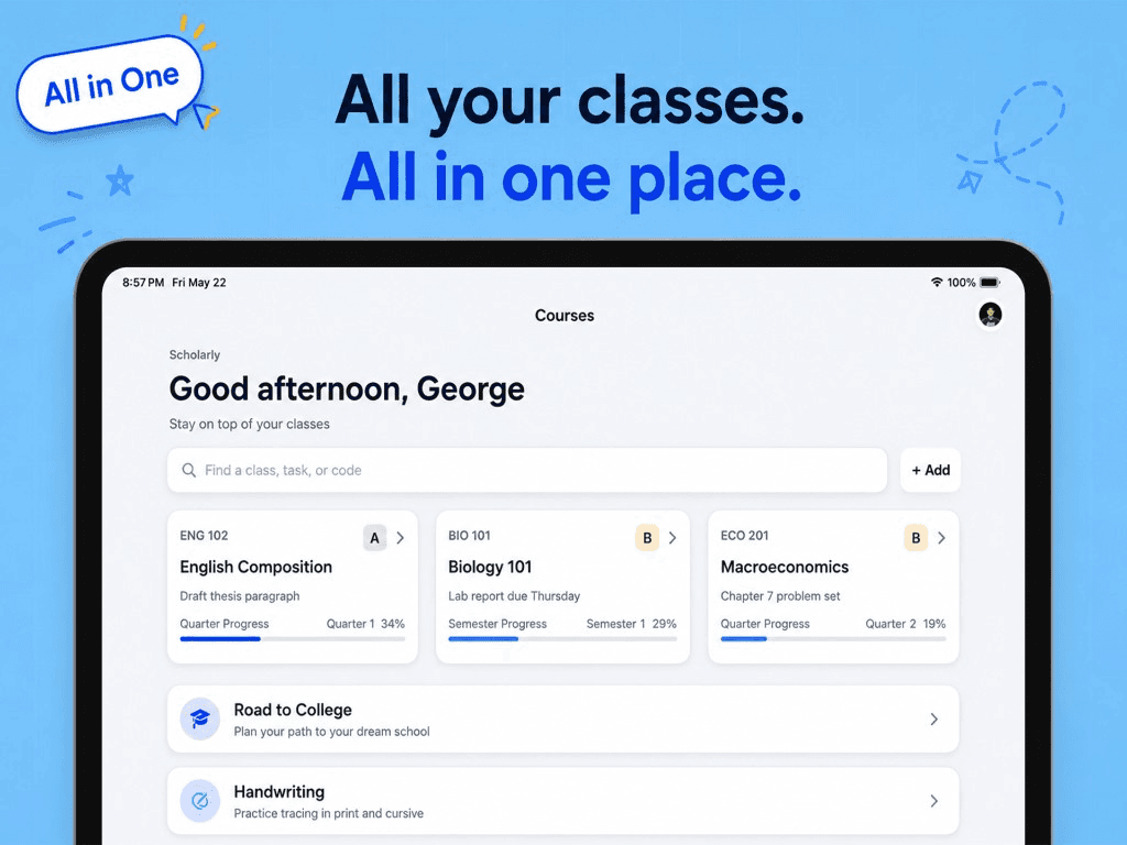 Scholars Notes course dashboard