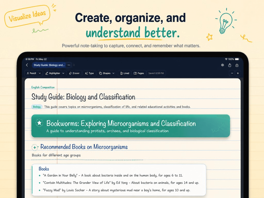 Scholars Notes handwritten study guide on tablet