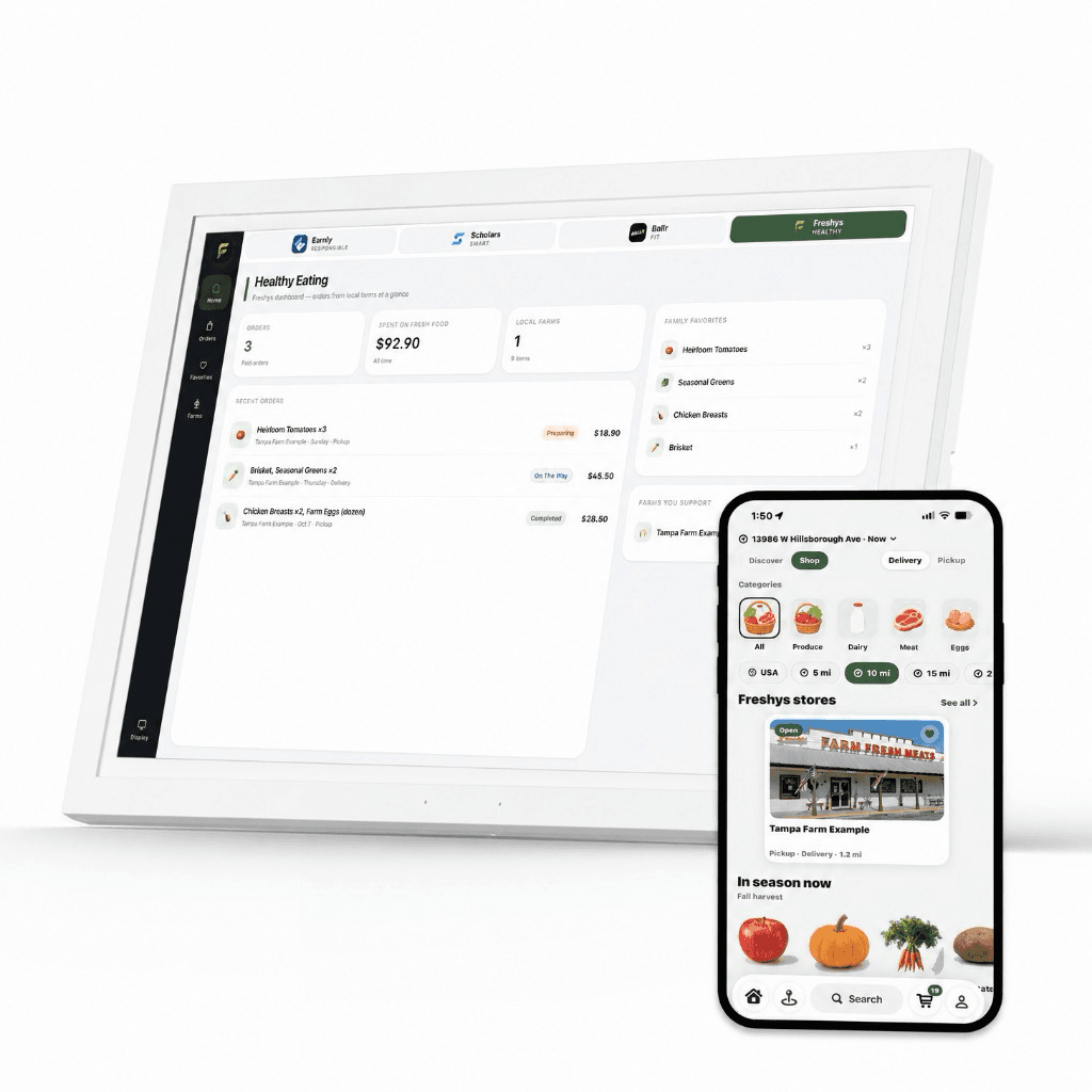 Genlyn Hub Freshys healthy eating dashboard with farm orders